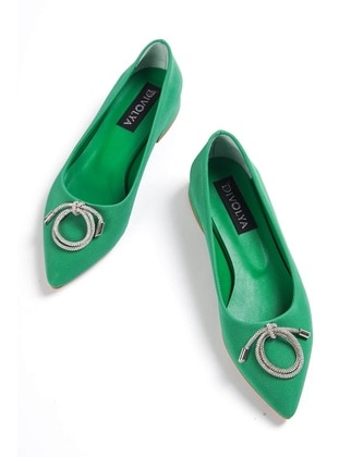 Green - Flat Shoes - DİVOLYA