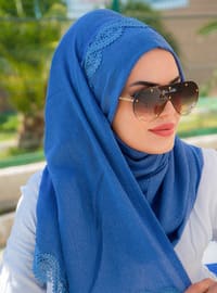 نيلي داكن - من لون واحد - قطن - حجابات جاهزة