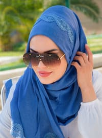 نيلي داكن - من لون واحد - قطن - حجابات جاهزة