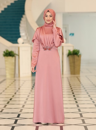 Powder Pink - Unlined - Crew neck - Modest Evening Dress - Rabeysa