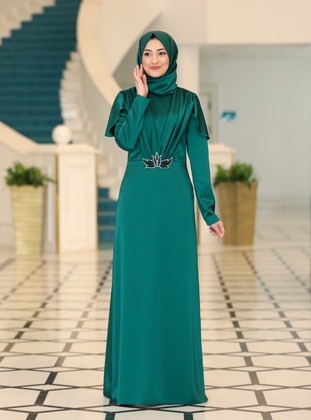 Emerald - Unlined - Crew neck - Modest Evening Dress - Rabeysa
