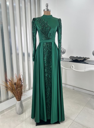 Fully Lined - Emerald - Fully Lined - Crew neck - Crew neck - Modest Evening Dress - Rana Zenn