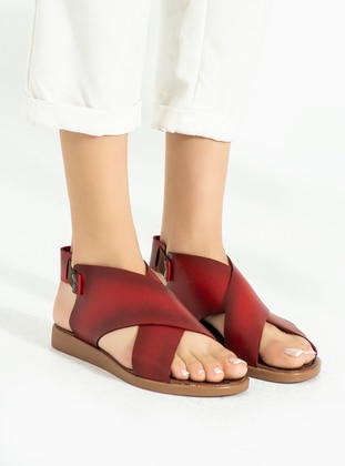 Red - Sandal - Sandal - Pembe Potin