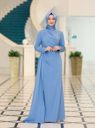 Blue - Unlined -  - Modest Evening Dress - Rabeysa