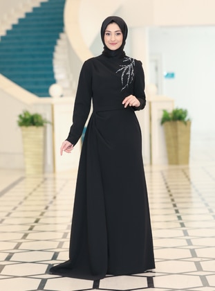 Black - Unlined -  - Modest Evening Dress - Rabeysa