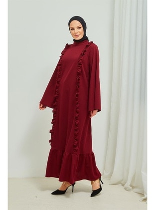 أحمر برغندي - فستان - Burcu Fashion