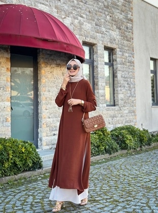 Brown - Modest Dress - NS Moda