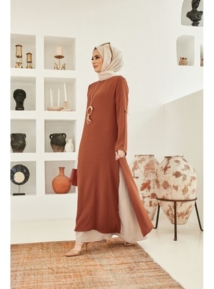 Brick Red - Modest Dress - NS Moda
