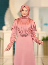 Powder Pink - Unlined - Crew neck - Modest Evening Dress