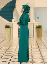 Emerald - Unlined - Crew neck - Modest Evening Dress