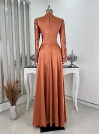 Cinnamon - Fully Lined - Crew neck - Modest Evening Dress