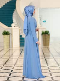Blue - Unlined - - Modest Evening Dress