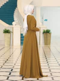 Olive Green - Unlined - - Modest Evening Dress
