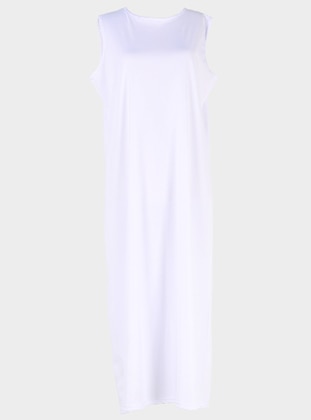 White - Crew neck - Unlined - Modest Dress  - Plistre