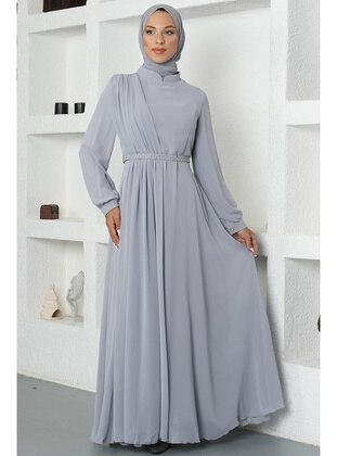 Gray - Modest Evening Dress - Amine Hüma