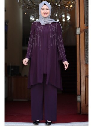 Purple - Plus Size Evening Suit - Amine Hüma