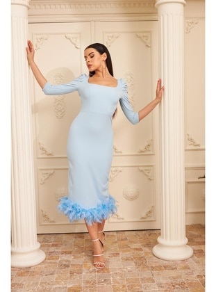 Blue - Fully Lined - 1000gr - Sweatheart Neckline - Evening Dresses - Carmen