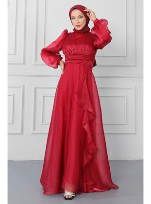 İmaj Butik Red Modest Evening Dress