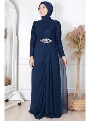 Navy Blue - Plus Size Evening Dress - MFA Moda