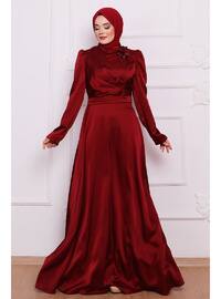  Maroon Modest Evening Dress