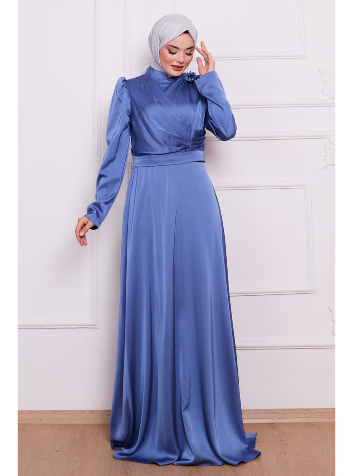  Blue Modest Evening Dress