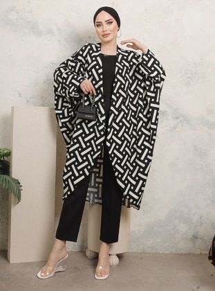 Unlined - Stripe - Black - White - Kimono - MODAEFA