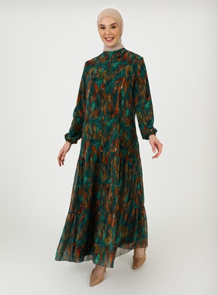 Emerald - Multi - Polo neck - Fully Lined - Modest Dress  - Bürün
