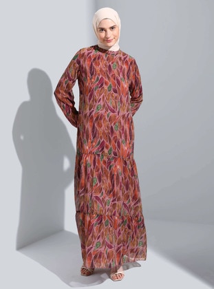 Lilac - Multi - Polo neck - Fully Lined - Modest Dress  - Bürün