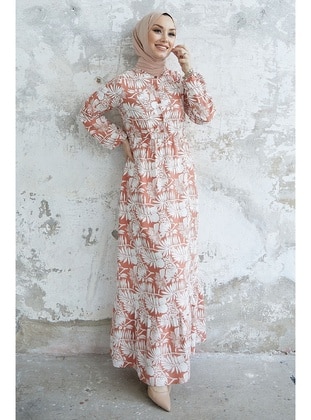 Salmon - Floral - Modest Dress - InStyle