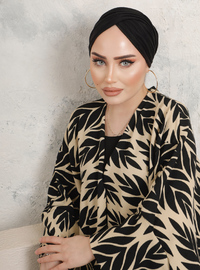 Leaf Pattern Loose Kimono Black Modaefa