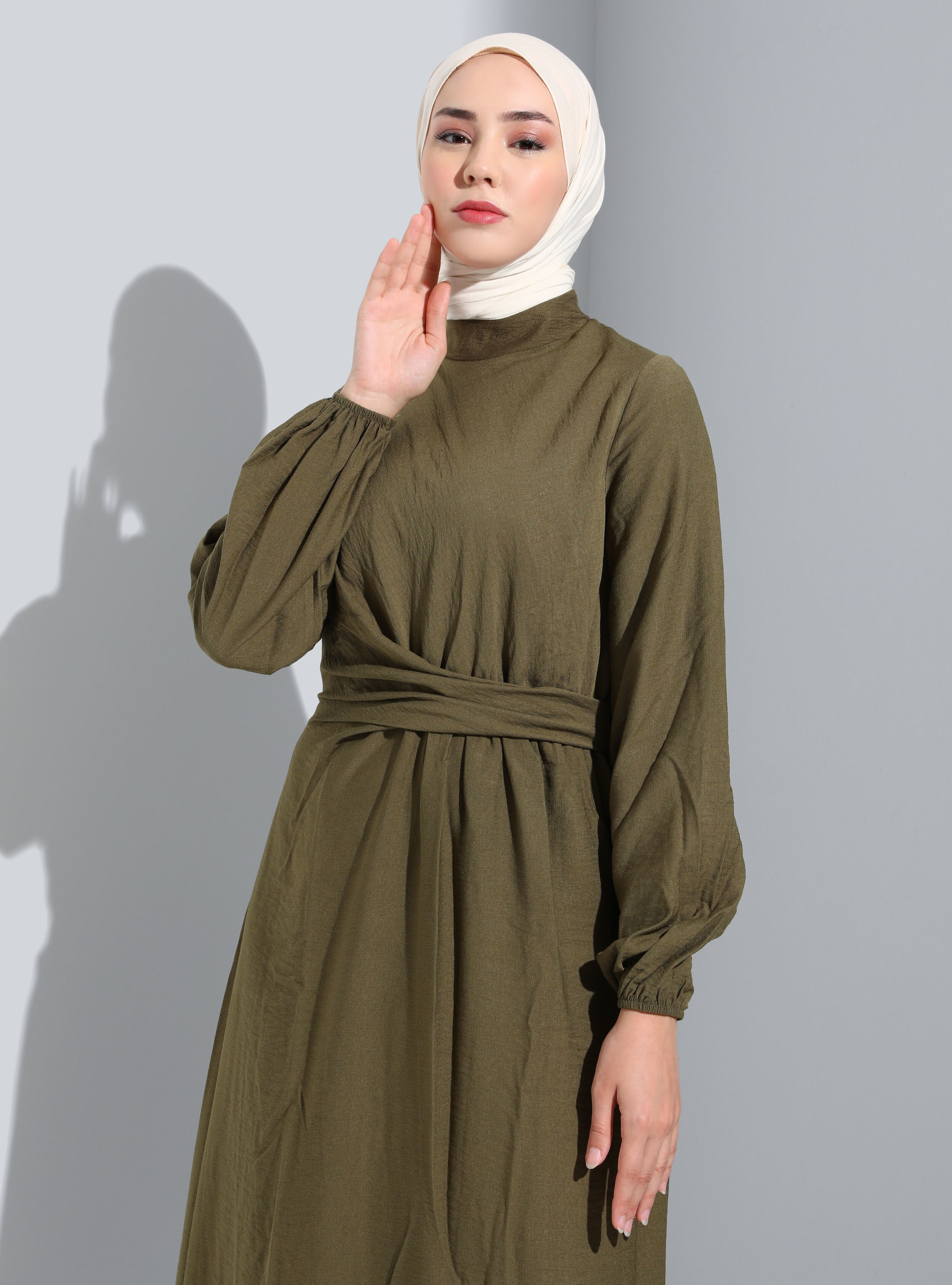 Gray - Polo neck - Unlined - Modest Dress