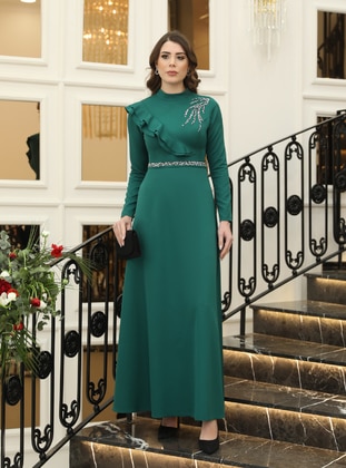 Emerald - Crew neck - Unlined - Modest Dress - Elben Moda