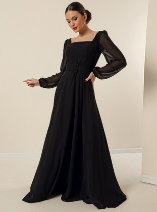 Fully Lined - Black - Sweatheart Neckline - Evening Dresses - By Saygı