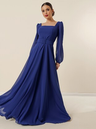 Fully Lined - Saxe Blue - Sweatheart Neckline - Evening Dresses - By Saygı