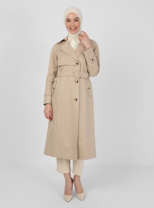 Beige - Fully Lined - Double-Breasted - Trench Coat - Olcay