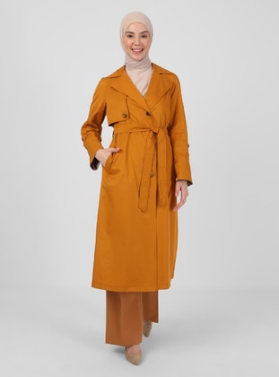 Mustard - Fully Lined - Double-Breasted - Trench Coat - Olcay
