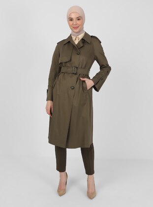 Khaki - Fully Lined - Double-Breasted - Trench Coat - Olcay