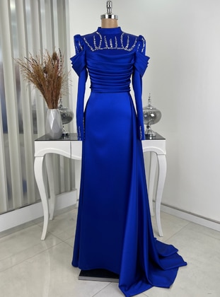Saxe Blue - Fully Lined - Crew neck - Modest Evening Dress - Rana Zenn