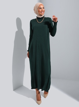 Emerald - Unlined - Polo neck - Knit Dresses - Refka