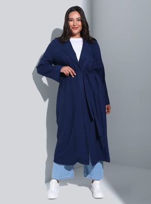 Dark Navy Blue - Unlined - Shawl Collar - Plus Size Topcoat - Alia