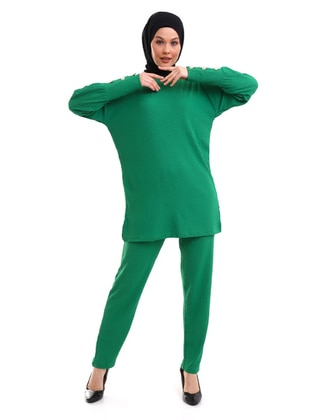 Green - Unlined - Crew neck - Suit - Womayy