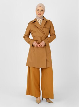 Brick Red - Unlined - Point Collar - Trench Coat - Olcay