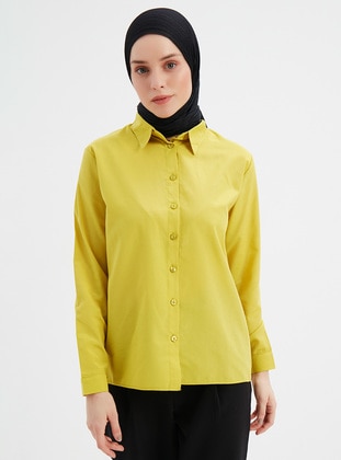 Olive Green - Cuban Collar - Blouses - Womayy