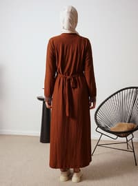 Brown - Crew neck - Unlined - Modest Dress