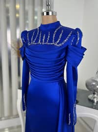 Saxe Blue - Fully Lined - Crew neck - Modest Evening Dress