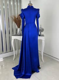 Saxe Blue - Fully Lined - Crew neck - Modest Evening Dress