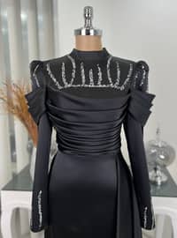 Black - Fully Lined - Crew neck - Modest Evening Dress