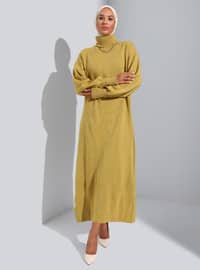 Olive Green - Unlined - Polo neck - Knit Dresses