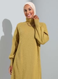 Olive Green - Unlined - Polo neck - Knit Dresses