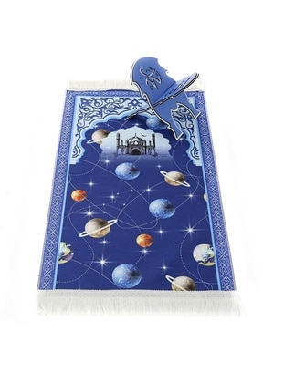 Children's Prayer Rug Planet - Navy Blue 82×45 Cm 110 Gr - With A Rosary Tasbih Gift
